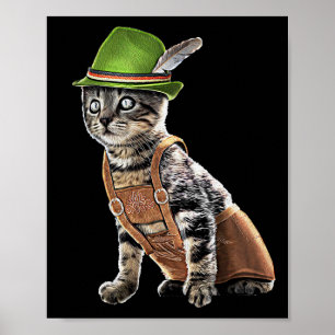 Oktober Party Katze Bayerischer Lederhosen Kostüm Poster