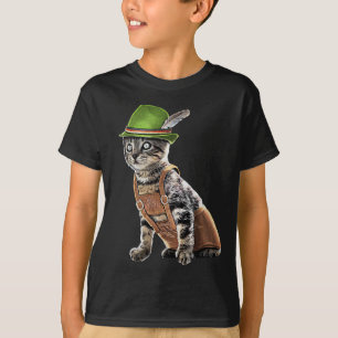 Oktober Party Katze Bayerischer Lederhosen Kostüm T-Shirt