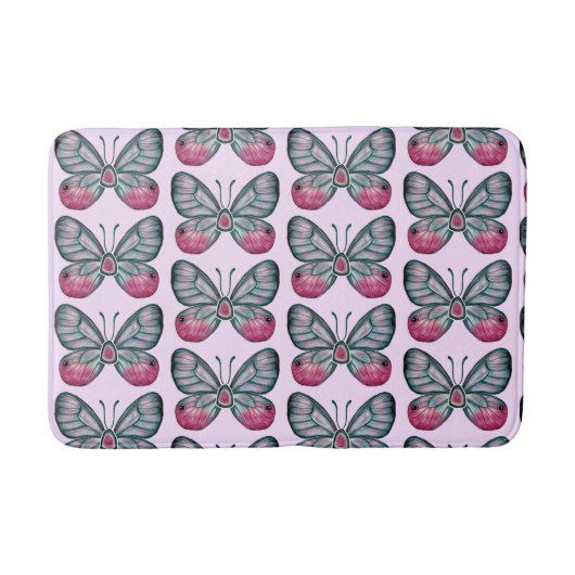 Oktober Pink Glasswing Butterfly Design Badematte (Vorderseite)