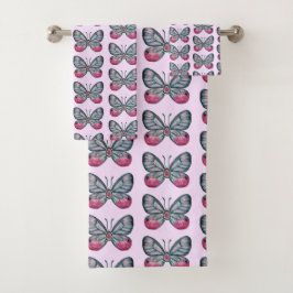 Oktober Pink Glasswing Butterfly Design Badhandtuch Set