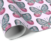 Oktober Pink Glasswing Butterfly Design Geschenkpapier (Rolleneckpunkt)