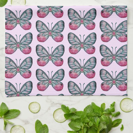 Oktober Pink Glasswing Butterfly Design Geschirrtuch (Gefaltet)