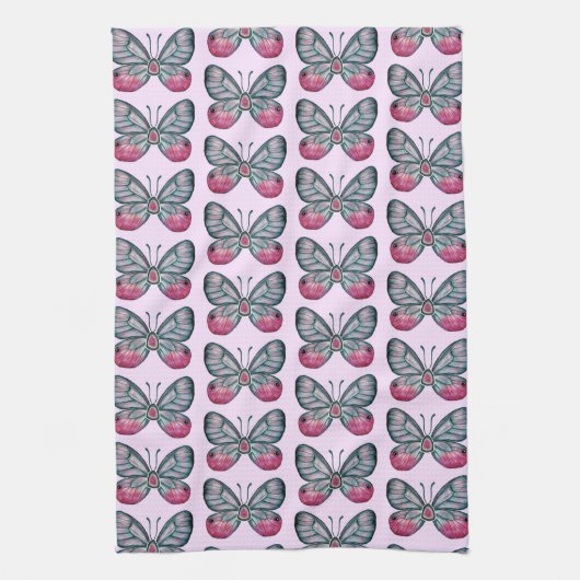 Oktober Pink Glasswing Butterfly Design Geschirrtuch (Vertikal)