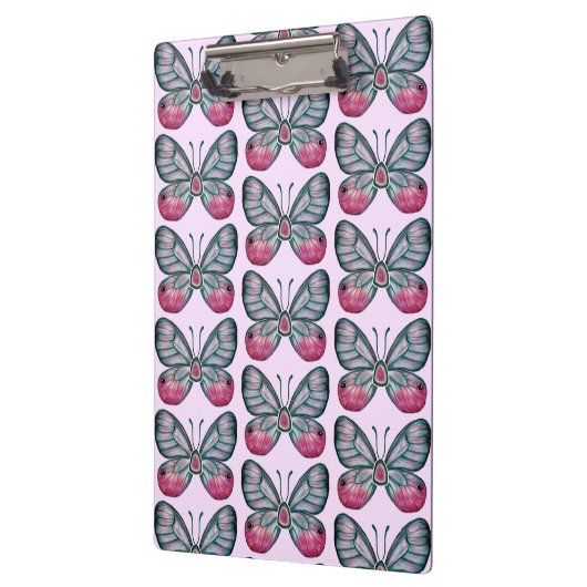 Oktober Pink Glasswing Butterfly Design Klemmbrett (Links)