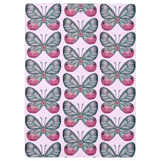 Oktober Pink Glasswing Butterfly Design Klemmbrett (Rückseite)