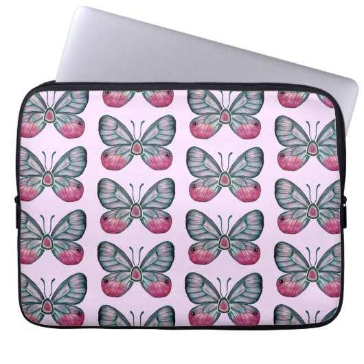 Oktober Pink Glasswing Butterfly Design Laptopschutzhülle (Vorderseite)