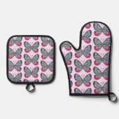 Oktober Pink Glasswing Butterfly Design Ofenhandschuh & Topflappen-Set (Vorderseite)