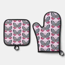 Oktober Pink Glasswing Butterfly Design Ofenhandschuh & Topflappen-Set