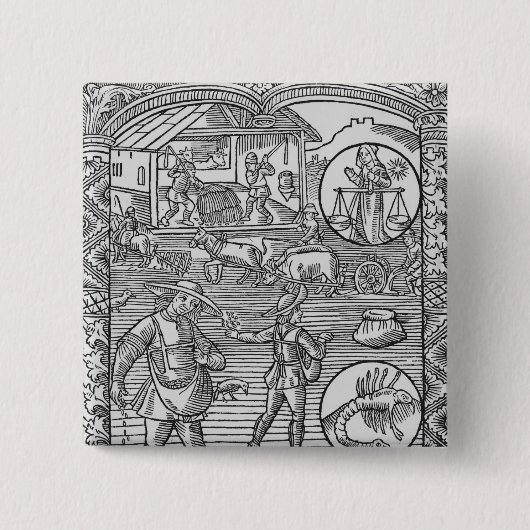Oktober, Säen, pflügend und drischt, Button (Vorderseite)