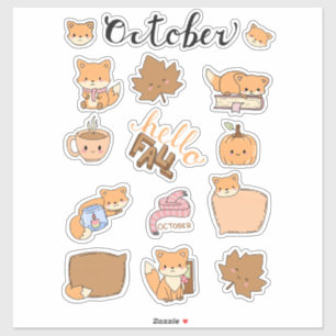 Oktober-Stickerbogen - Waldfüchse und Herbstmagie Aufkleber