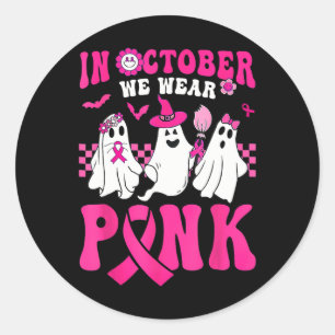 Oktober tragen wir Pink Niedlich Ghost Breast Canc Runder Aufkleber