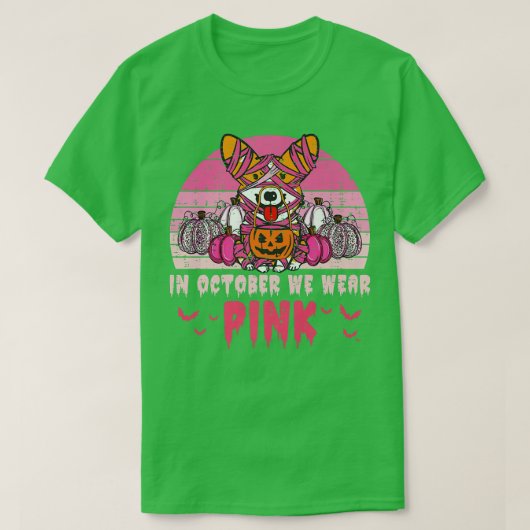 Oktober tragen wir rosa Brustkrebs Corgi Pumpkin H T-Shirt (Design vorne)