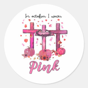 Oktober tragen wir rosa Christliches Brustkrebs-Aw Runder Aufkleber