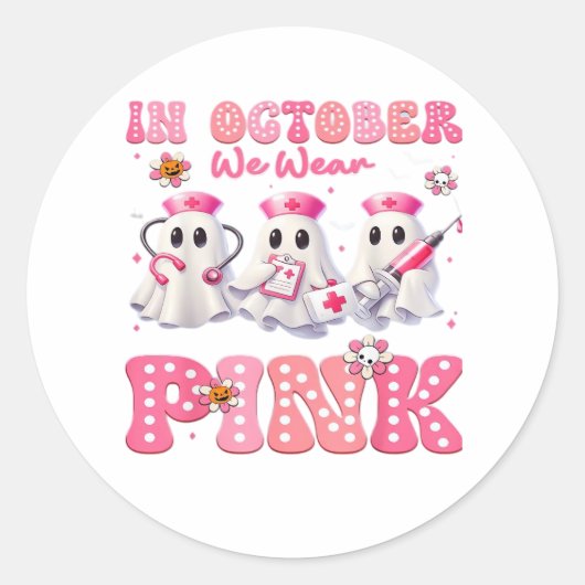 Oktober Wear rosa Boo Nurse Halloween Kostüme Wom Runder Aufkleber (Vorderseite)