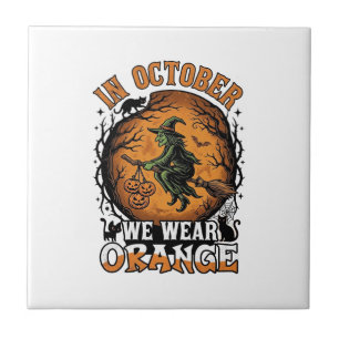 Oktober Wir Tragen Orange Fliegende Hexe Kürbisse Fliese