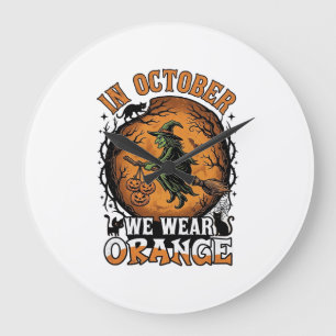 Oktober Wir Tragen Orange Fliegende Hexe Kürbisse Große Wanduhr
