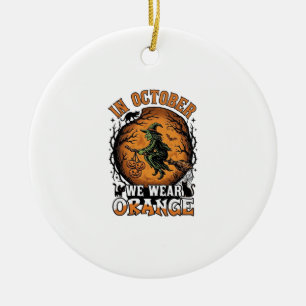 Oktober Wir Tragen Orange Fliegende Hexe Kürbisse Keramik Ornament