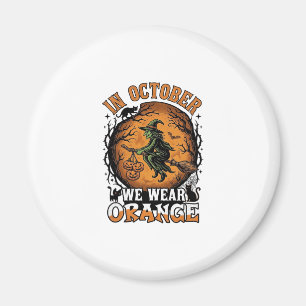 Oktober Wir Tragen Orange Fliegende Hexe Kürbisse  Magnet