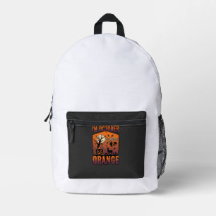 Oktober Wir Tragen Orange Halloween Kürbis Llama S Bedruckter Rucksack