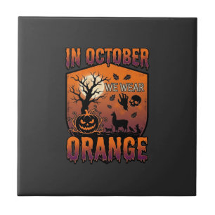 Oktober Wir tragen orange Halloween-Kürbis-Llama-S Fliese