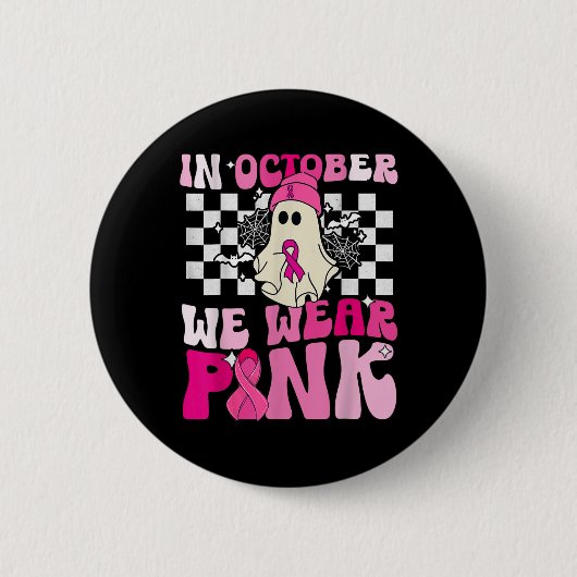 Oktober Wir tragen Pink Funny Ghost Halloween Brus Button (Vorderseite)