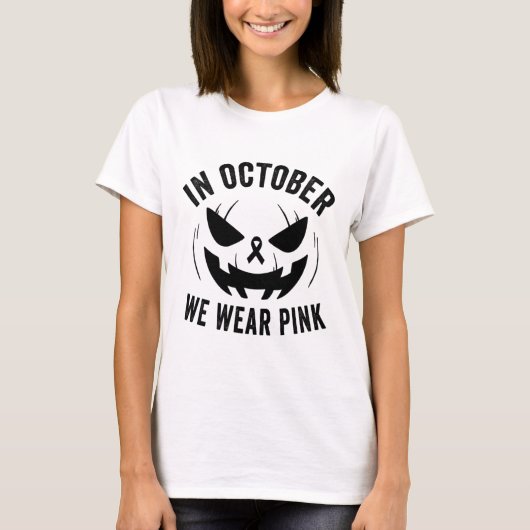 Oktober Wir tragen rosa Brustkrebs Halloween Jacko T-Shirt (Vorderseite)