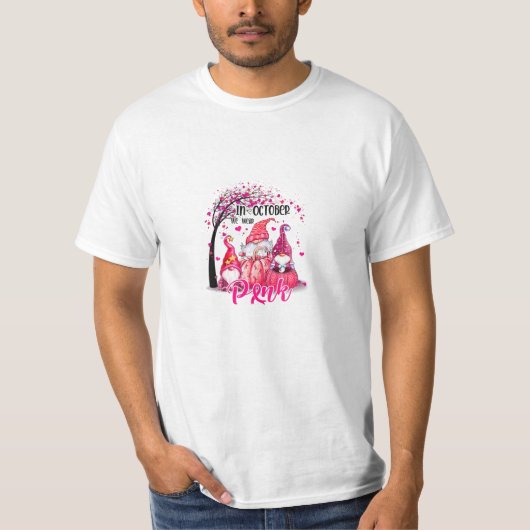 Oktober Wir tragen rosa Gnome T-Shirt (Vorderseite)