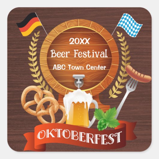 Oktoberfest Beer Barrel Quadratischer Aufkleber (Vorderseite)