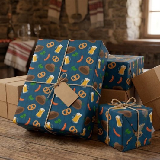 Oktoberfest Beer, Bretzel & Wurstmuster Wrappi Geschenkpapier