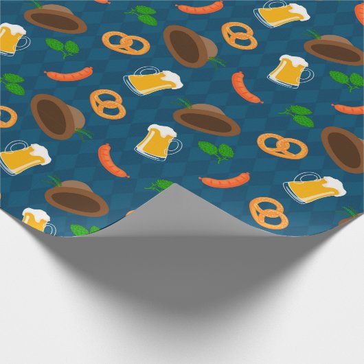 Oktoberfest Beer, Bretzel & Wurstmuster Wrappi Geschenkpapier (Ecke)