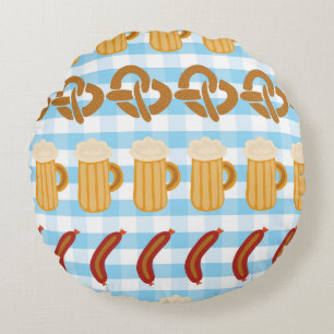 Oktoberfest: Bier, Brezel, Wurst-Muster Rundes Kissen