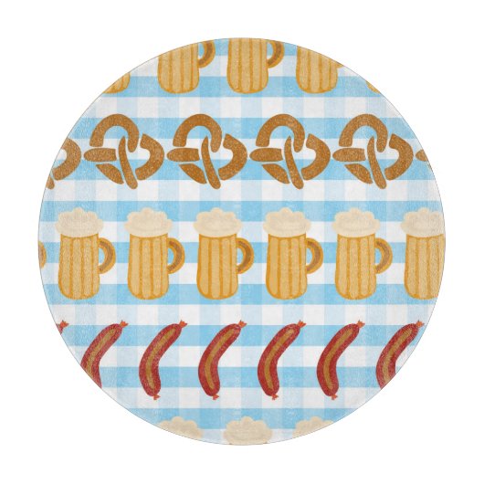 Oktoberfest: Bier, Salzbrezel, Wurstmuster Schneidebrett (Vorderseite)