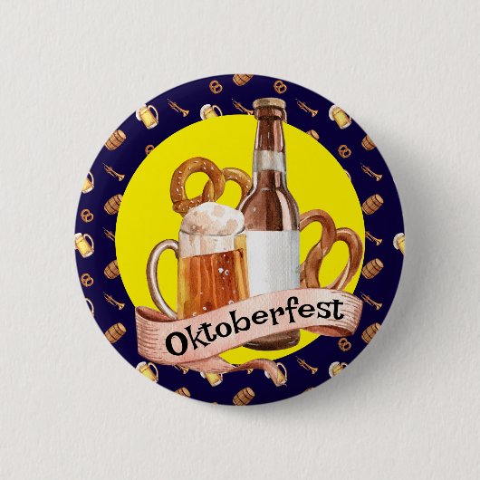 Oktoberfest Bier und Brezeln Button (Vorderseite)