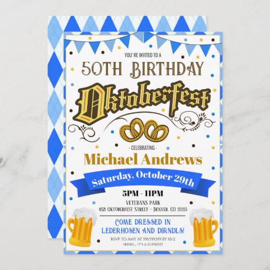 Oktoberfest Biere Geburtstagsparty Einladung (Vorne/Hinten)