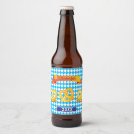 OKTOBERFEST Bierfestival Dekoration Blaues Muster Bierflaschenetikett