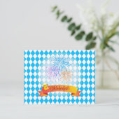 OKTOBERFEST Bierfestival Dekoration Blaues Muster Postkarte (Stehend Vorderseite)