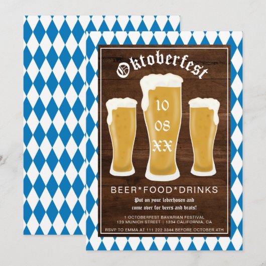 Oktoberfest Bierfestival Typografie Bayern Einladung (Vorne/Hinten)