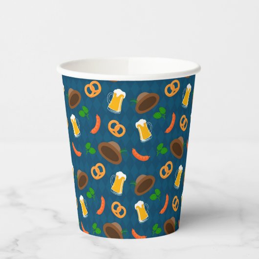 Oktoberfest-Biersorte, Bretzel- und Wurstmuster Pappbecher (Links)