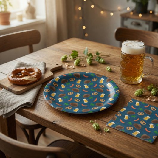 Oktoberfest-Biersorte, Bretzel- und Wurstmuster Pappteller