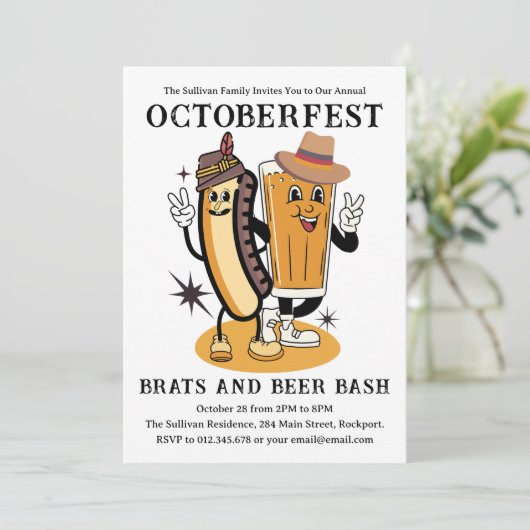 Oktoberfest Brands und Bierfall-Party Retro Einladung (Stehend Vorderseite)