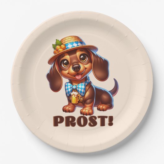 Oktoberfest Dachshund Prost! Pappteller (Vorderseite)