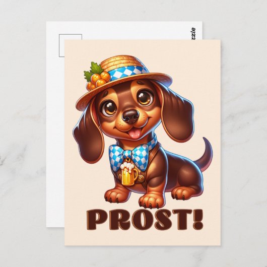 Oktoberfest Dachshund Prost! Postkarte (Vorne/Hinten)