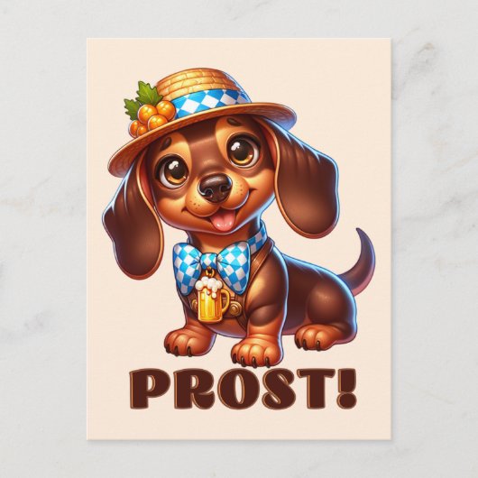 Oktoberfest Dachshund Prost! Postkarte (Vorderseite)