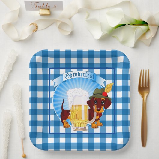 Oktoberfest-Dackel Pappteller (Hochzeit)