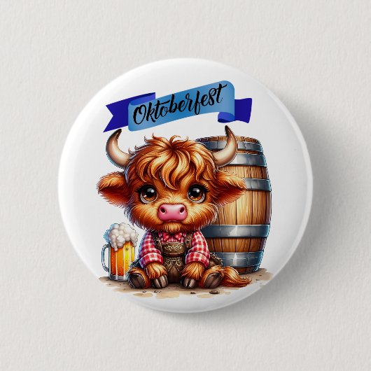 Oktoberfest Kuh mit Bier Button (Vorderseite)
