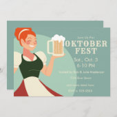 Oktoberfest Lady mit Biereinladung Einladung (Vorne/Hinten)