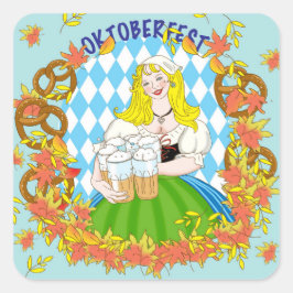 Oktoberfest , Mädchen und Bier Quadratischer Aufkleber