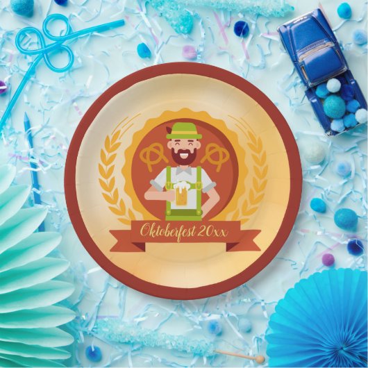 Oktoberfest Mann in Almhut mit Bier Pappteller (Party)