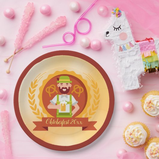 Oktoberfest Mann in Almhut mit Bier Pappteller (Party)