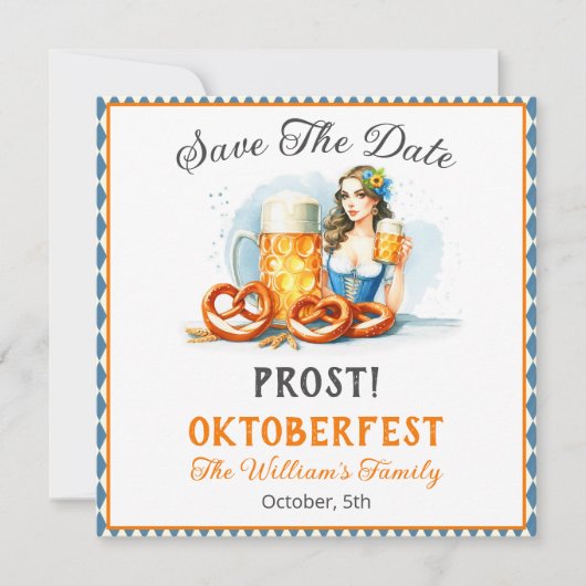 Oktoberfest Party Beer and Pretzels ai Rett Date Save The Date (Vorderseite)